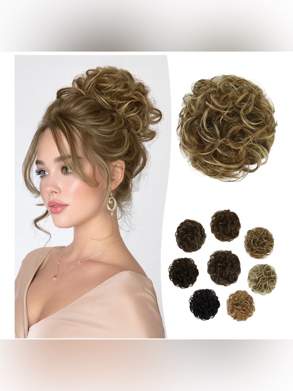 RUWISS Messy Bun Hair Piece - Brown w Blonde Highlights